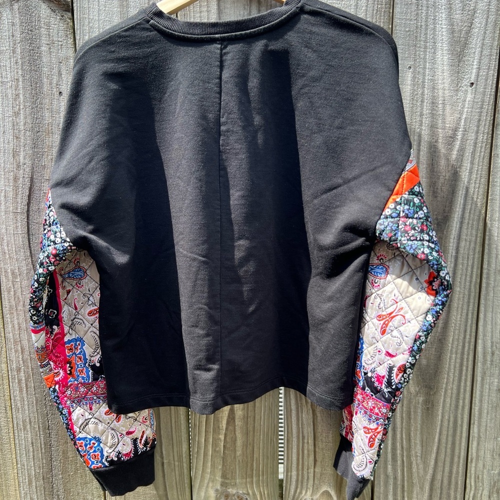 Zara: Black Sweatshirt with Quilted Paisley Sleeves: Size Small - Picture 5 of 7